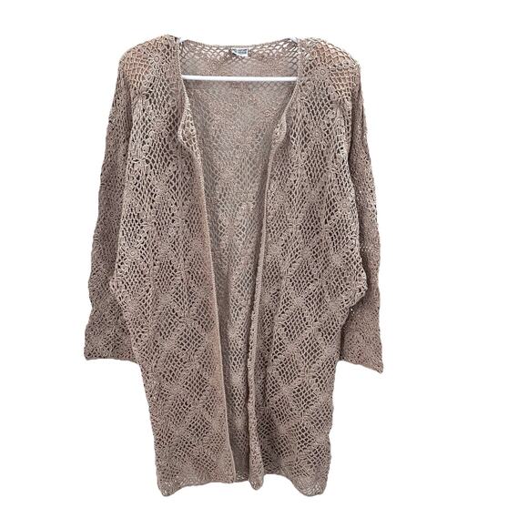 Vintage J.M. Pink Crochet Dress & Duster Jacket Set Open Knit Beige Womens Large - Picture 6 of 10